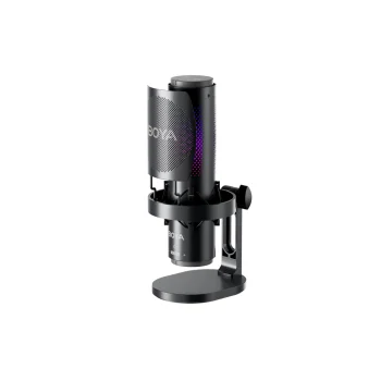 USB mikrofonas BOYA K9 su RGB apšvietimu ir stovu, juodas