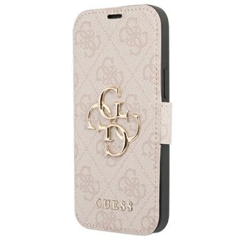 Guess 4G Big Metal Logo atverčiamasis dėklas iPhone 13 Pro Max, rožinis