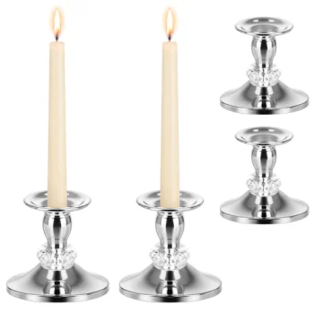 GLIMZ silver-coloured table candle holders, 8 cm, set of 2