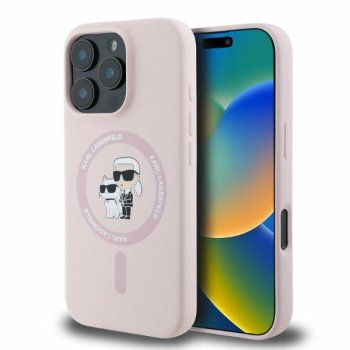Karl Lagerfeld Silicone Karl&Choupette Heads MagSafe dėklas iPhone 16 Pro Max, rožinis