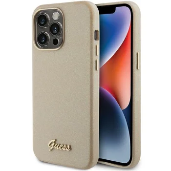 Guess iPhone 15 Pro Case Glitter Glossy Script, Gold