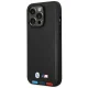 BMW dėklas iPhone 14 Pro telefonui Leather Stamp Tricolor MagSafe, juodas
