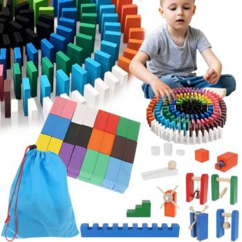 Kruzzel 00022914 Wooden Domino Set with Marble Run, 407 Pieces