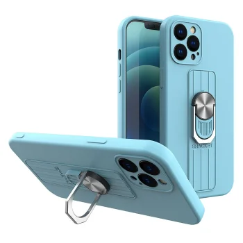 Ring Case silicone case with finger grip and stand for iPhone 13 Pro, light blue