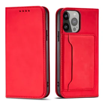 Atverčiamasis dėklas Magnet Card Case iPhone 14 Pro Max, raudonas