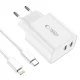 Tech-Protect C35W įkroviklis 2x USB-C PD 35W su USB-C - Lightning laidu, baltas