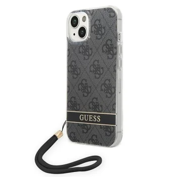 Guess 4G Print Strap dėklas iPhone 14 Plus telefonui, juodas