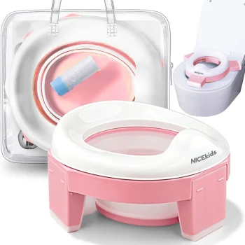 Vaikiška naktipuodžio ir klozeto dangčio mokomoji kėdutė Nicekids 3-in-1, rožinė