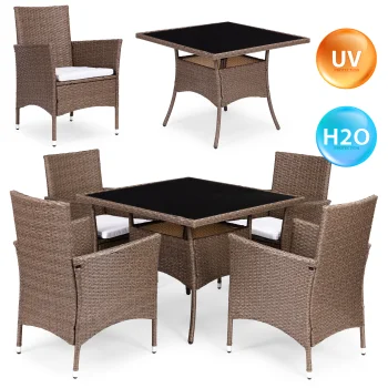 MultiGarden Rattan Garden Furniture Set 4 Chairs and Table, Light Brown
