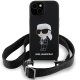 Karl Lagerfeld dėklas iPhone 15 telefonui su virvele Crossbody Silicone Ikonik, juodas