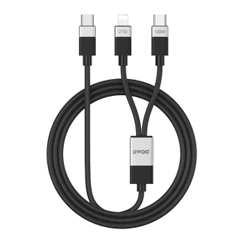 Bwoo pintas 2-in-1 laidas USB-C į USB-C ir Lightning, 1m, 100W/27W, juodas