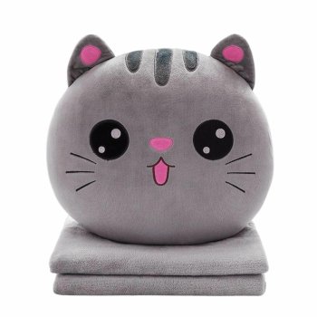 Plush Toy Pillow with Blanket Cat, Grey