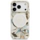 Guess IML Glitter Flowers Triangle MagSafe dėklas iPhone 17 Pro Max, baltas