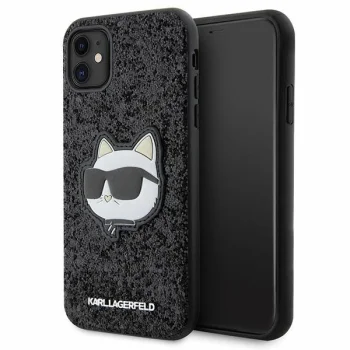 Karl Lagerfeld dėklas iPhone 11 / XR, Glitter Choupette Patch, juodas