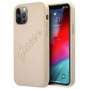 Guess iPhone 12 Pro Max Case Saffiano Vintage Script, Gold