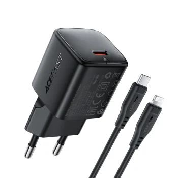 Acefast A118 C-L 30W GaN USB-C tinklo įkroviklis su Lightning laidu, juodas