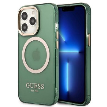 Guess Gold Outline Translucent MagSafe dėklas iPhone 13 Pro / 13, žalias