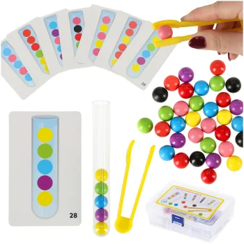 Montessori edukacinis žaidimas su spalvotais kamuoliukais, 66 dalys