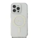 Guess dėklas iPhone 16 Pro telefonui IML Glitter Circle MagSafe, skaidrus