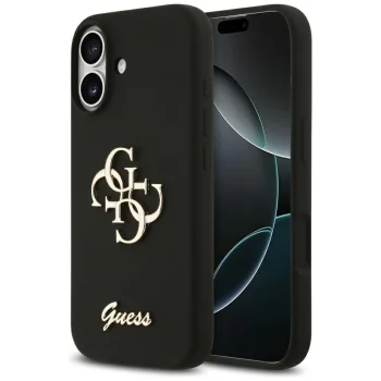 Guess Silicone Big 4G Script dėklas, skirtas iPhone 17, juodas