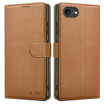 Tech-Protect Wallet atverčiamas dėklas iPhone 16e / 17e, rudas