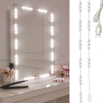 LED Vanity Mirror Lights for Makeup, 10 Pcs, USB, 3 Light Colors, White