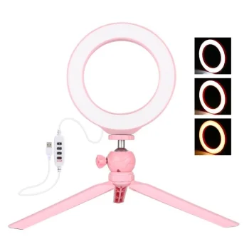 Puluz trikojis stovas su 16 cm LED žiedine lempa PKT3092F, rožinis