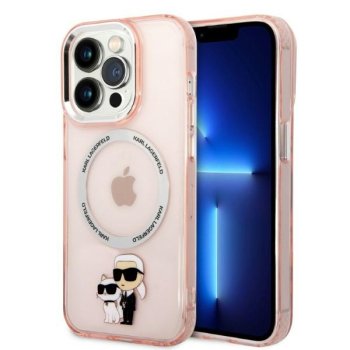 Karl Lagerfeld Iconic Karl & Choupette MagSafe dėklas iPhone 14 Pro Max, rožinis