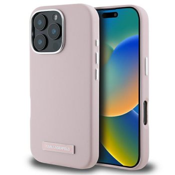 Karl Lagerfeld FW Metal Plate Case for iPhone 16 Pro, MagSafe, Pink
