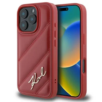 Karl Lagerfeld dėklas iPhone 16 Pro telefonui Quilted Signature, raudonas