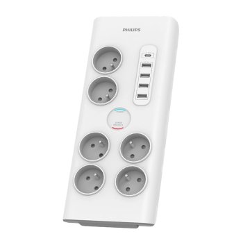 Philips prailgintuvas su viršįtampių apsauga, 6 lizdai, USB-C, 4x USB-A, 2m, baltas