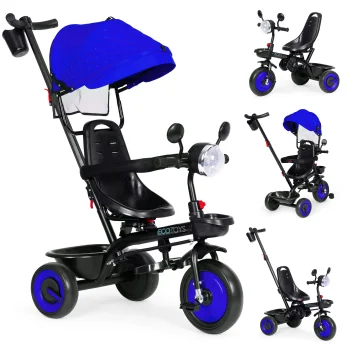 ECOTOYS 3-in-1 vaikiškas triratukas su apsukama kėdute, mėlynas