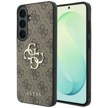Dėklas Guess Leather 4G Metal Logo, skirtas Samsung Galaxy S26 FE, rudas