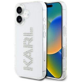 Karl Lagerfeld IML Rhinestones Logo dėklas, skirtas iPhone 16, skaidrus