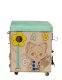 Educational Toy Wooden Manipulation Sensory Cube-Pouf on Wheels with Storage Space Busy Board