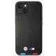 BMW dėklas iPhone 14 Plus telefonui Leather Stamp Tricolor, juodas