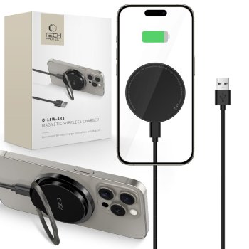 Tech-Protect QI15W-A33 Inductive Charger with MagSafe and Stand with USB-A / USB-C Cable - Black