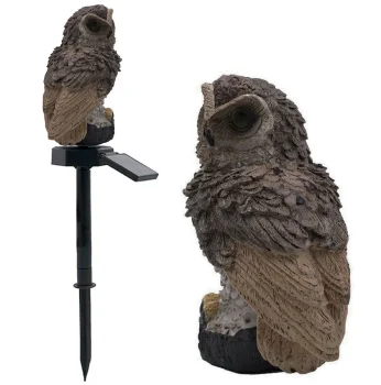 Solar garden LED owl lamp, brown