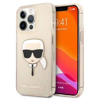 Karl Lagerfeld dėklas iPhone 13 / 13 Pro, Glitter Karl's Head, auksinis
