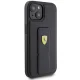 Ferrari dėklas iPhone 15 telefonui su Grip Stand Metal Logo, juodas