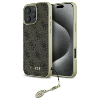 Guess 4G Charms dėklas iPhone 16 Pro telefonui, rudas