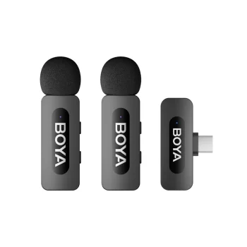 Belaidė mikrofonų sistema BOYA BY-V20 V2.0 USB-C 2.4 GHz, 2 siųstuvai, juoda