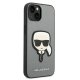 Karl Lagerfeld Saffiano Karl\'s Head Patch dėklas iPhone 14 Plus / 15 Plus, sidabrinis