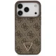 Guess dėklas iPhone 17 Pro telefonui Leather 4G Triangle Strass MagSafe, rudas