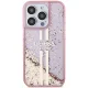 Guess dėklas iPhone 15 Pro telefonui Liquid Glitter Gold Stripes, rožinis