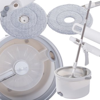 360 Spin Rotating Mop with Wheeled Bucket, 2 Microfiber Pads, White