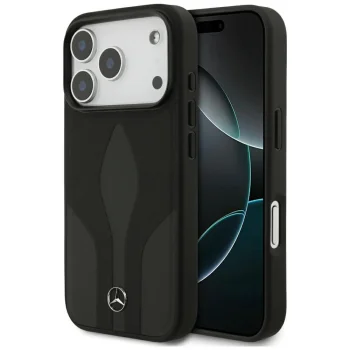 Mercedes dėklas iPhone 17 Pro telefonui Leather The Move MagSafe, juodas