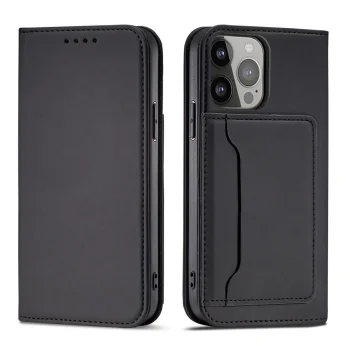 Atverčiamasis dėklas Magnet Card Case iPhone 14 Pro Max, juodas