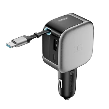 Cuktech CC903P 100W automobilinis įkroviklis su ištraukiamu USB-C laidu, pilkas