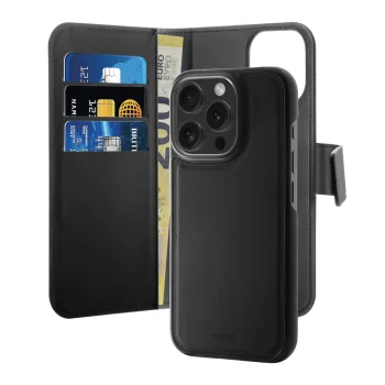 Puro Wallet Detachable MagSafe 2in1 dėklas iPhone 16 Pro Max, juodas